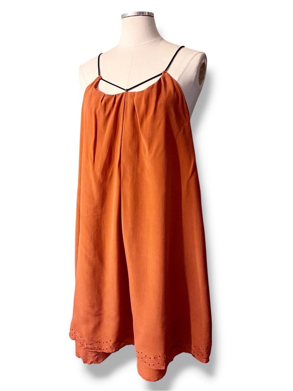 THE KORNER x ANTHROPOLOGIE Rust Orange Tiered Silk Dress Chain Halter